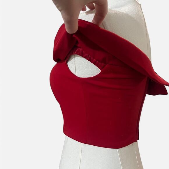 VTG Y2K La Femme Chic Red Off the Shoulder Crop Top w Padding & Boning 0/XS - Picture 4 of 8